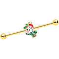 BodyCandy 14G Clear Gem Gold Tone Snowman Christmas Industrial Barbell 38mm — main product shot