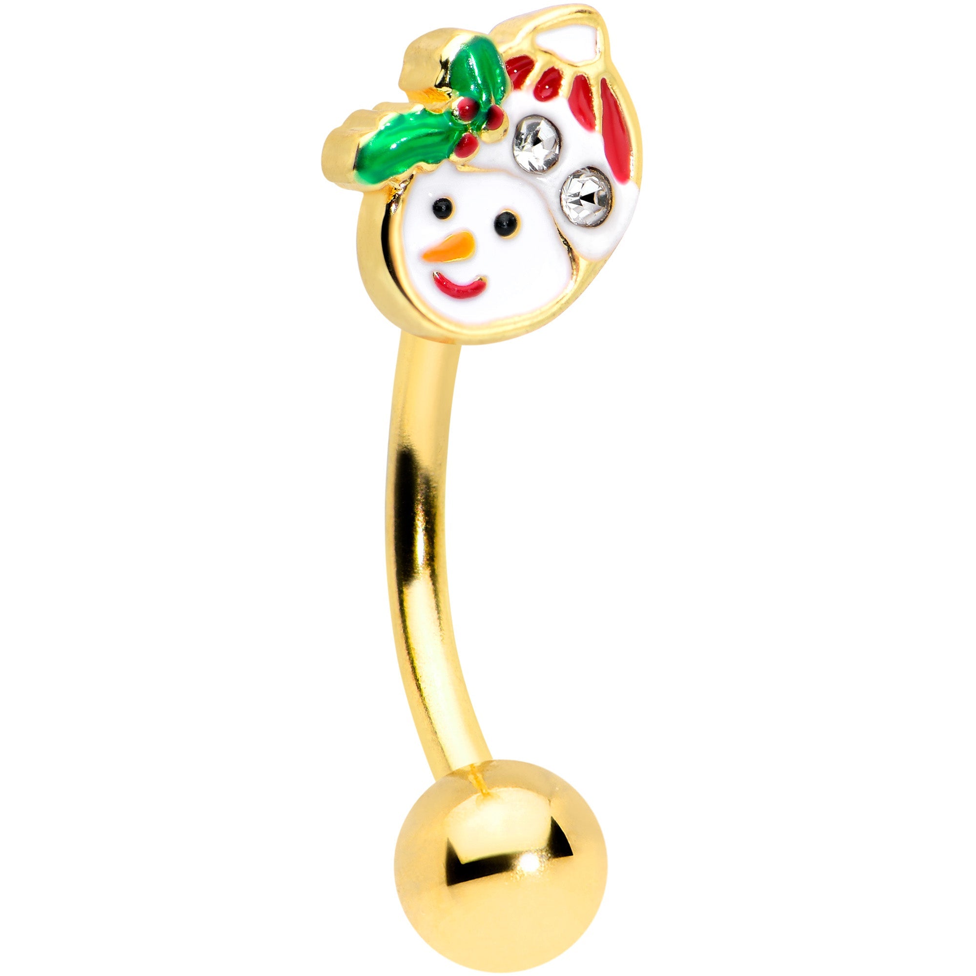 BodyCandy 16G 5/16 Clear Gem Gold Tone Happy Snowman Curved Eyebrow Ring — main product shot