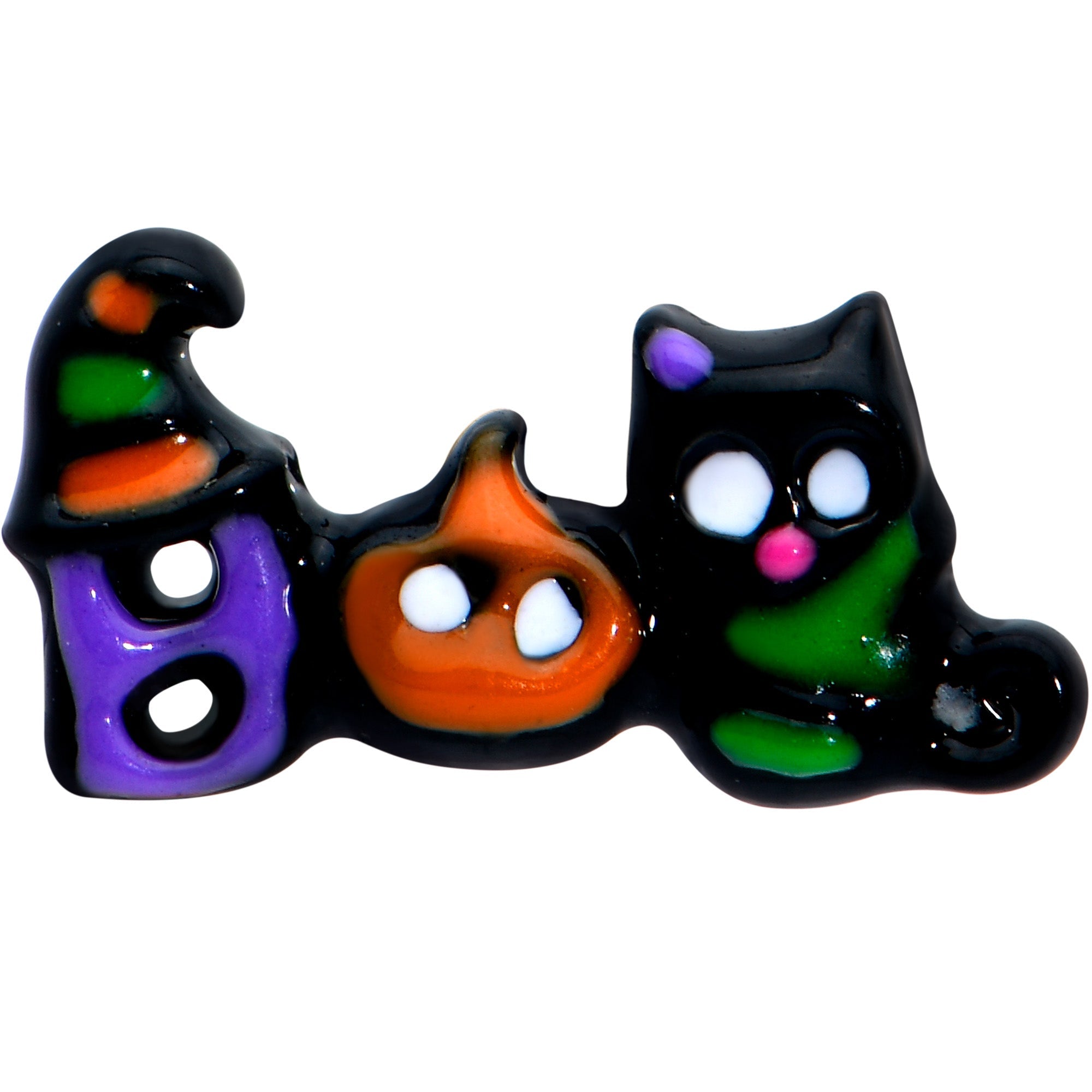 BodyCandy 16G 1/4 Black Boo Party Halloween Cartilage Tragus Earring — detail close-up