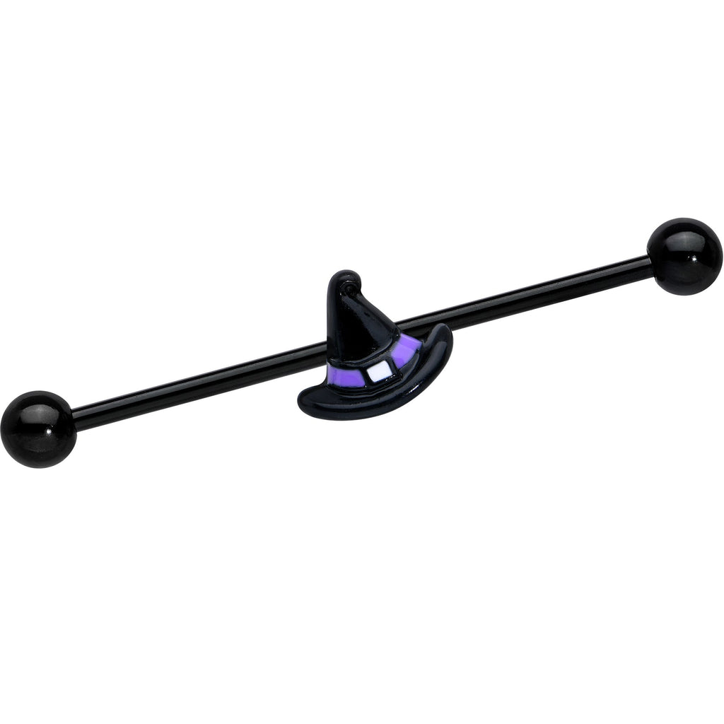 BodyCandy 14G Black Purple Band Witch Hat Halloween Industrial Barbell 38mm — main product shot
