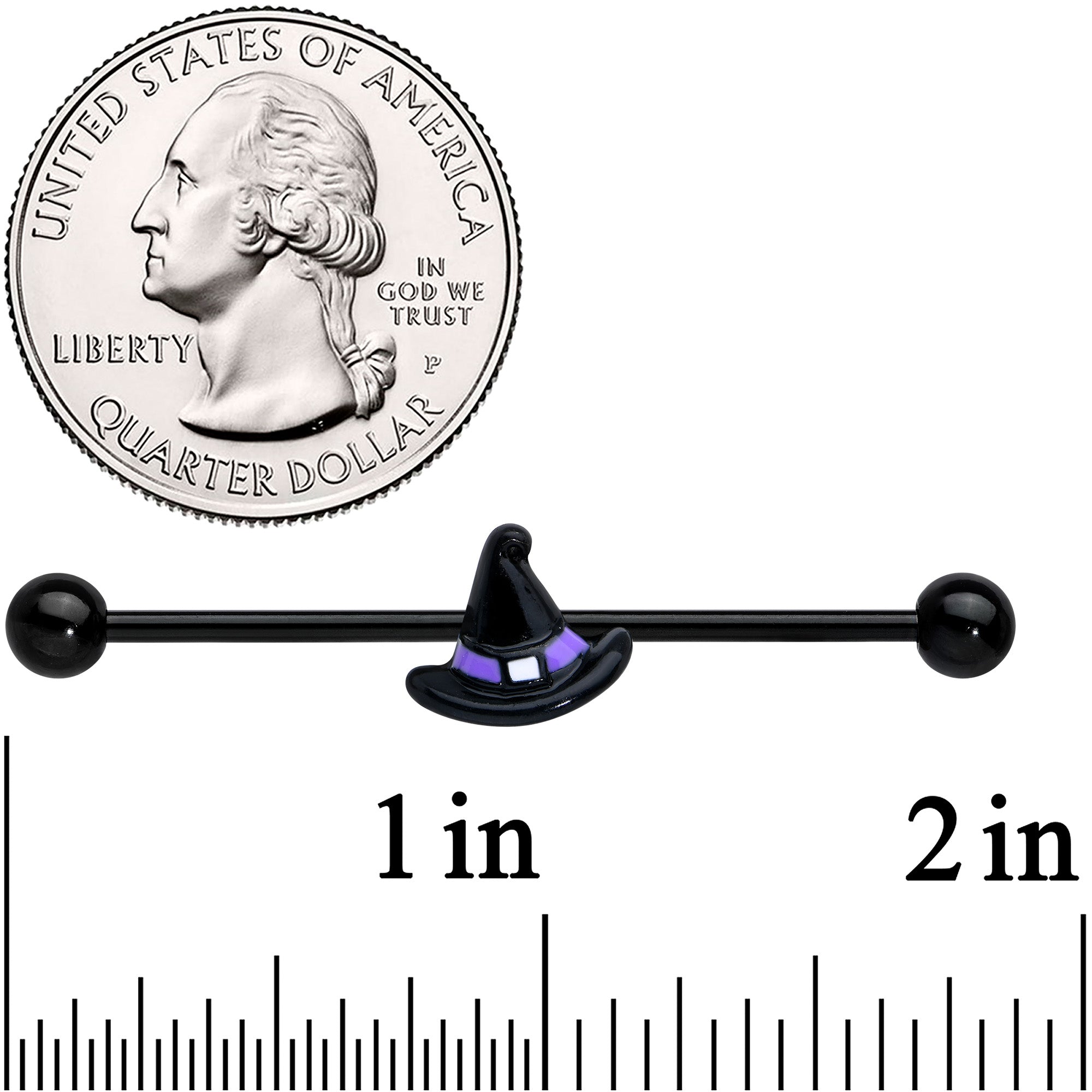 BodyCandy 14G Black Purple Band Witch Hat Halloween Industrial Barbell 38mm — detail close-up