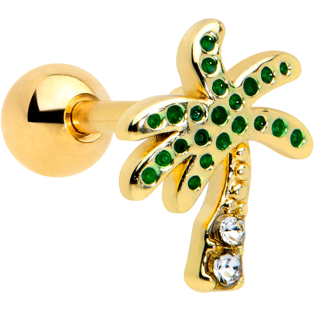 BodyCandy 16G 1/4 Clear Gem Gold Tone Retro Palm Tree Cartilage Tragus — main product shot