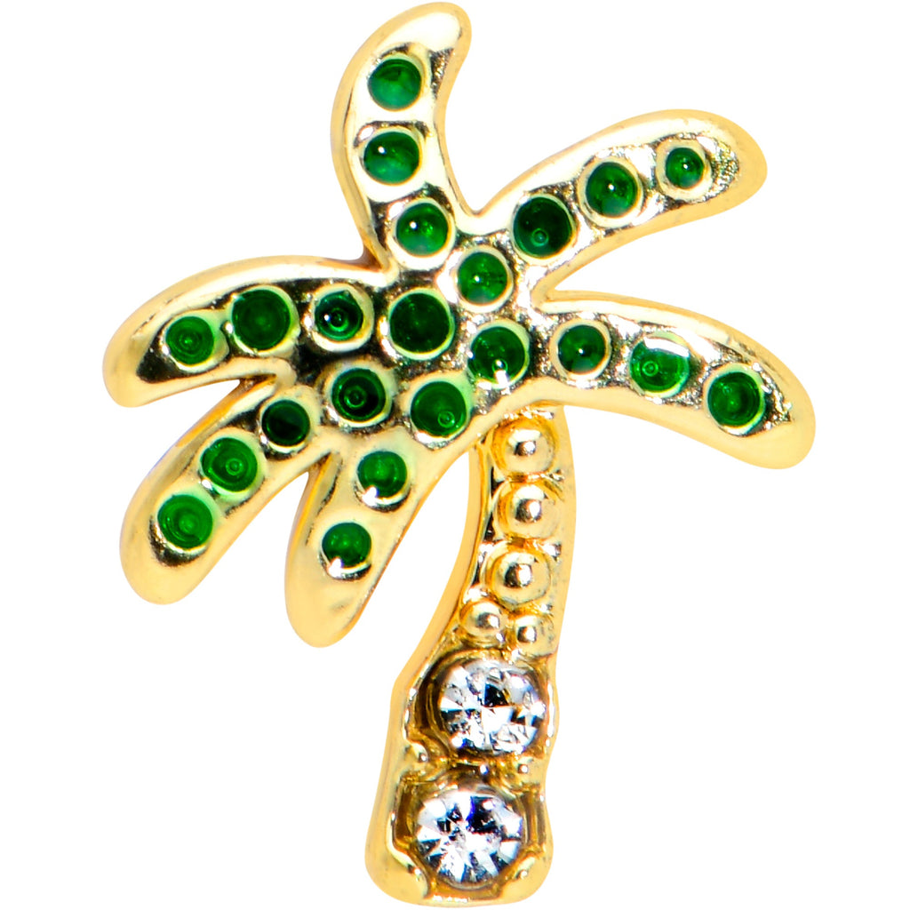 BodyCandy 16G 1/4 Clear Gem Gold Tone Retro Palm Tree Cartilage Tragus — detail close-up