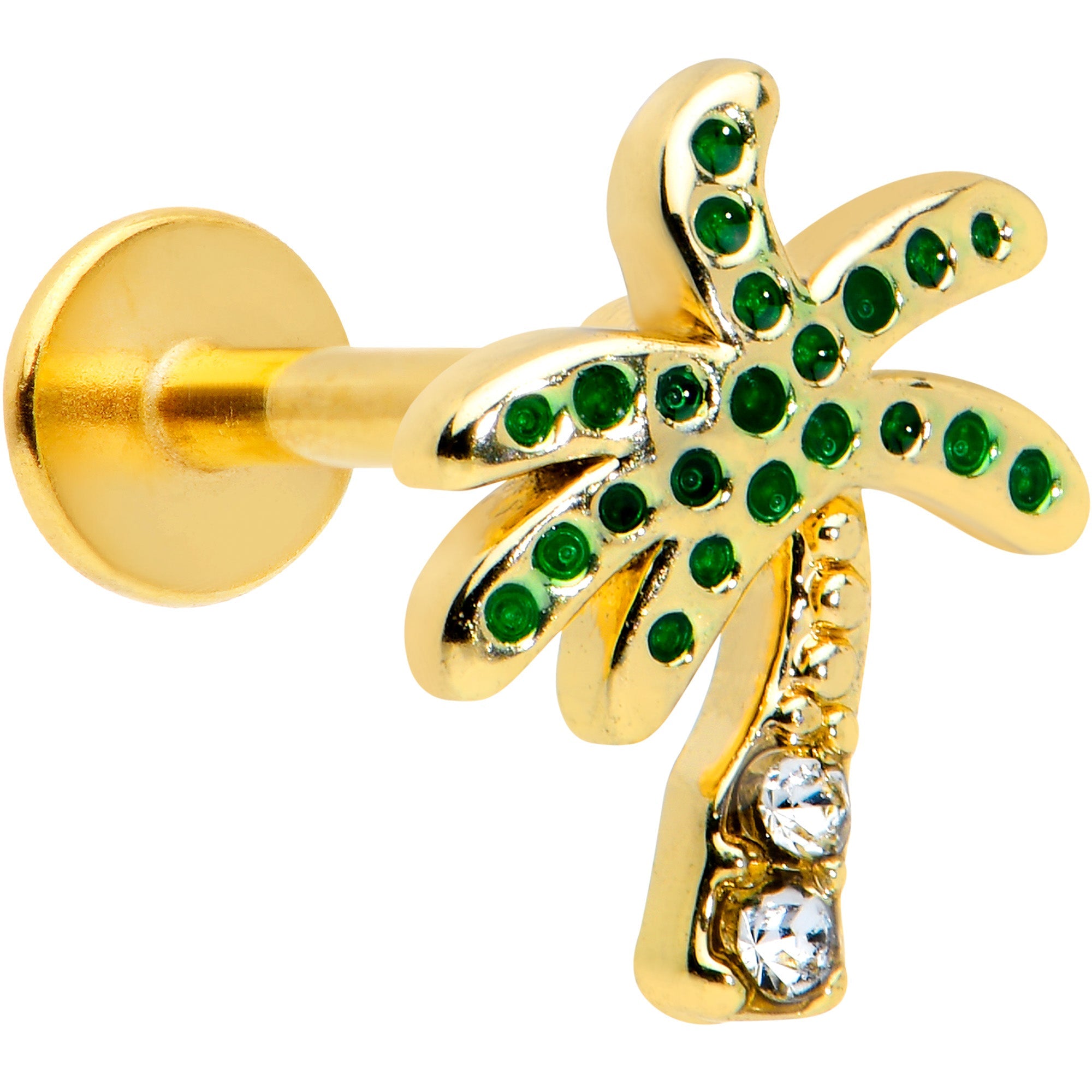 BodyCandy 16G 5/16 Clear Gem Gold Tone Retro Palm Tree Labret Monroe Tragus — main product shot