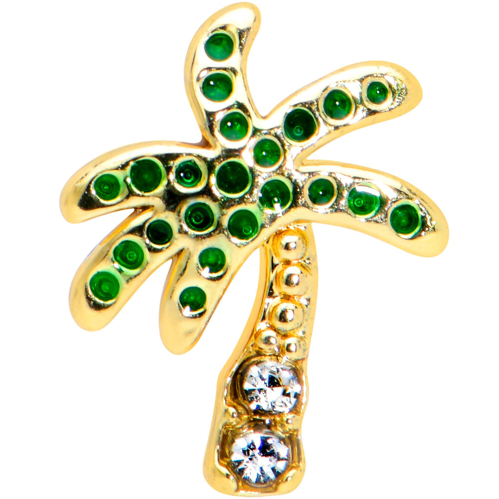 BodyCandy 16G 5/16 Clear Gem Gold Tone Retro Palm Tree Labret Monroe Tragus — detail close-up