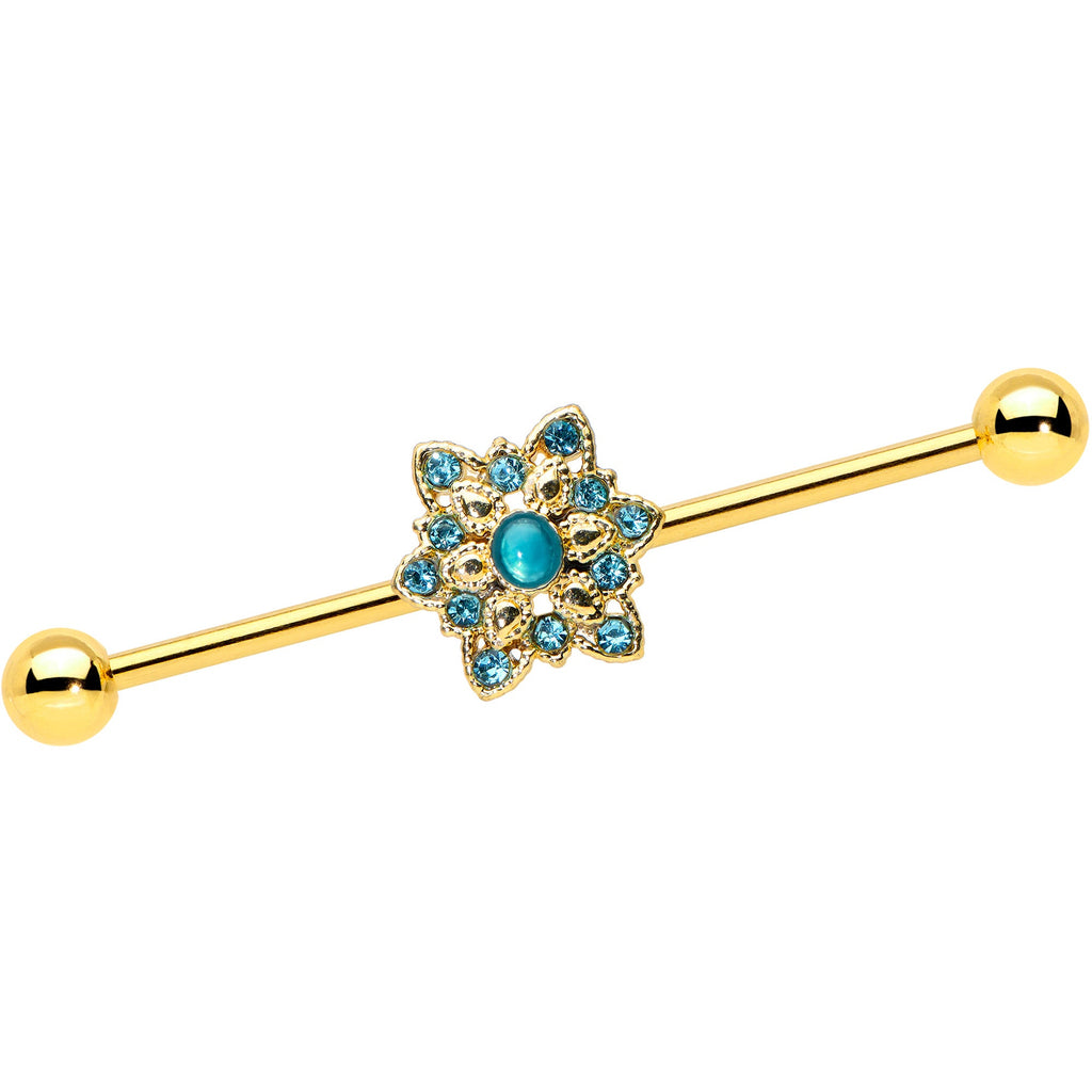 BodyCandy 14G Blue Gem Gold Hue Snowflake Christmas Industrial Barbell 38mm — main product shot