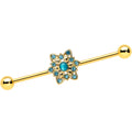 BodyCandy 14G Blue Gem Gold Hue Snowflake Christmas Industrial Barbell 38mm — main product shot