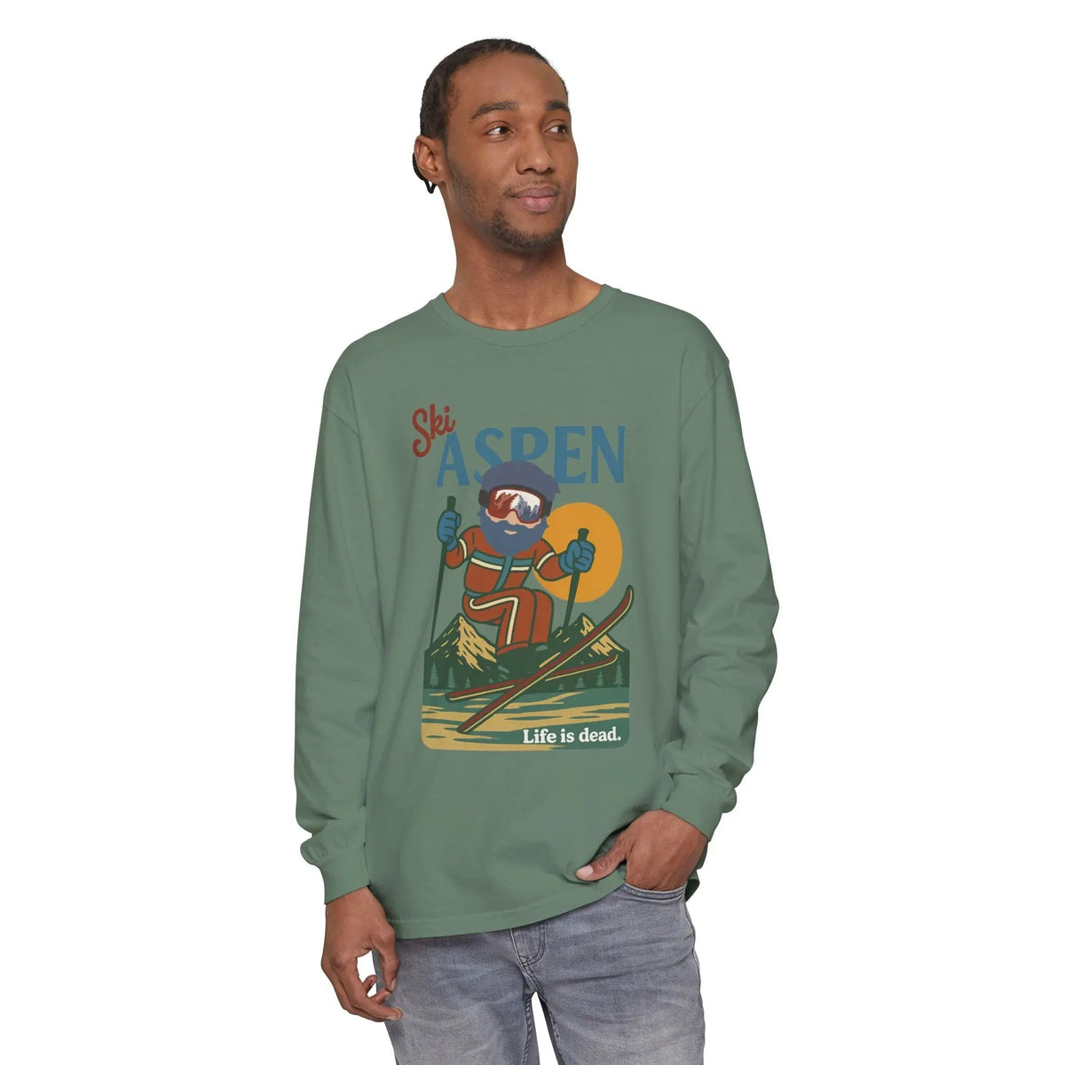 Ski Aspen - Life is Dead Mountain Collection Garment-Dyed Long Sleeve T-Shirt