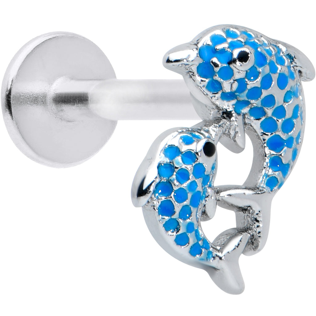 BodyCandy 16G 5/16 Black Gem Blue Leaping Dolphins Labret Monroe Tragus — main product shot
