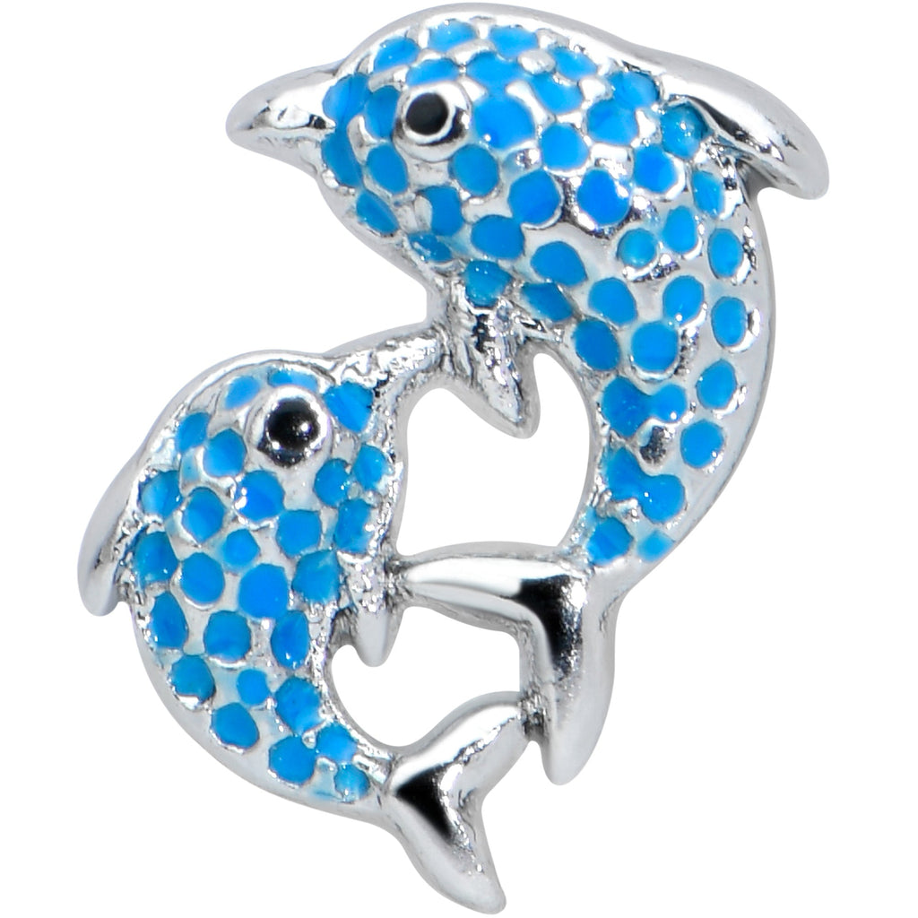 BodyCandy 16G 5/16 Black Gem Blue Leaping Dolphins Labret Monroe Tragus — detail close-up