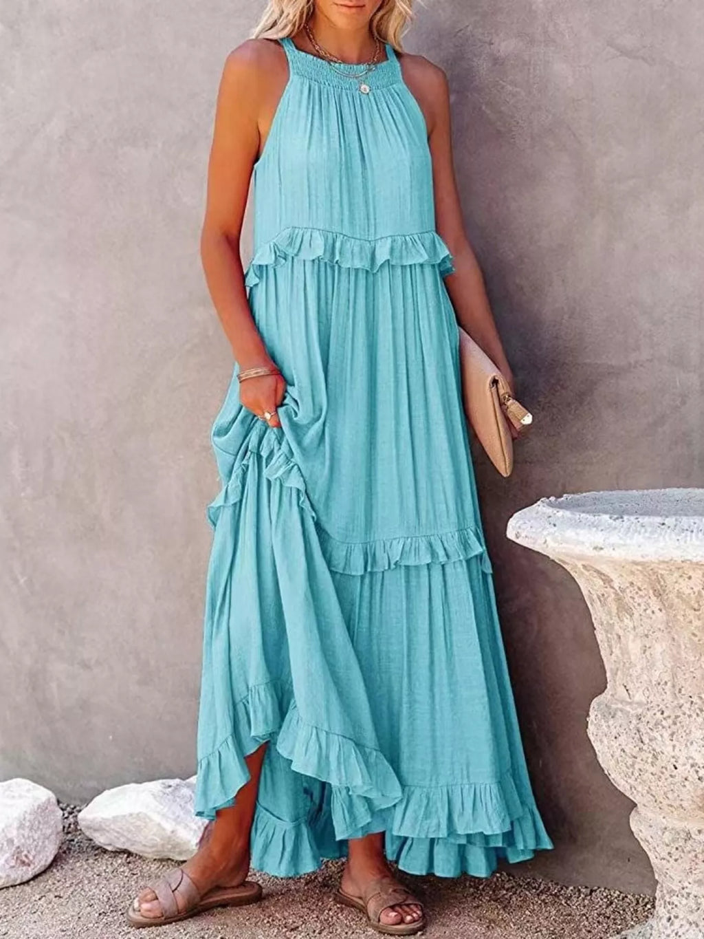 Ruffled Tiered Sleeveless Maxi Dress