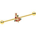 BodyCandy 14G Red Gem Gold Tone Christmas Tree Industrial Barbell 38mm — main product shot