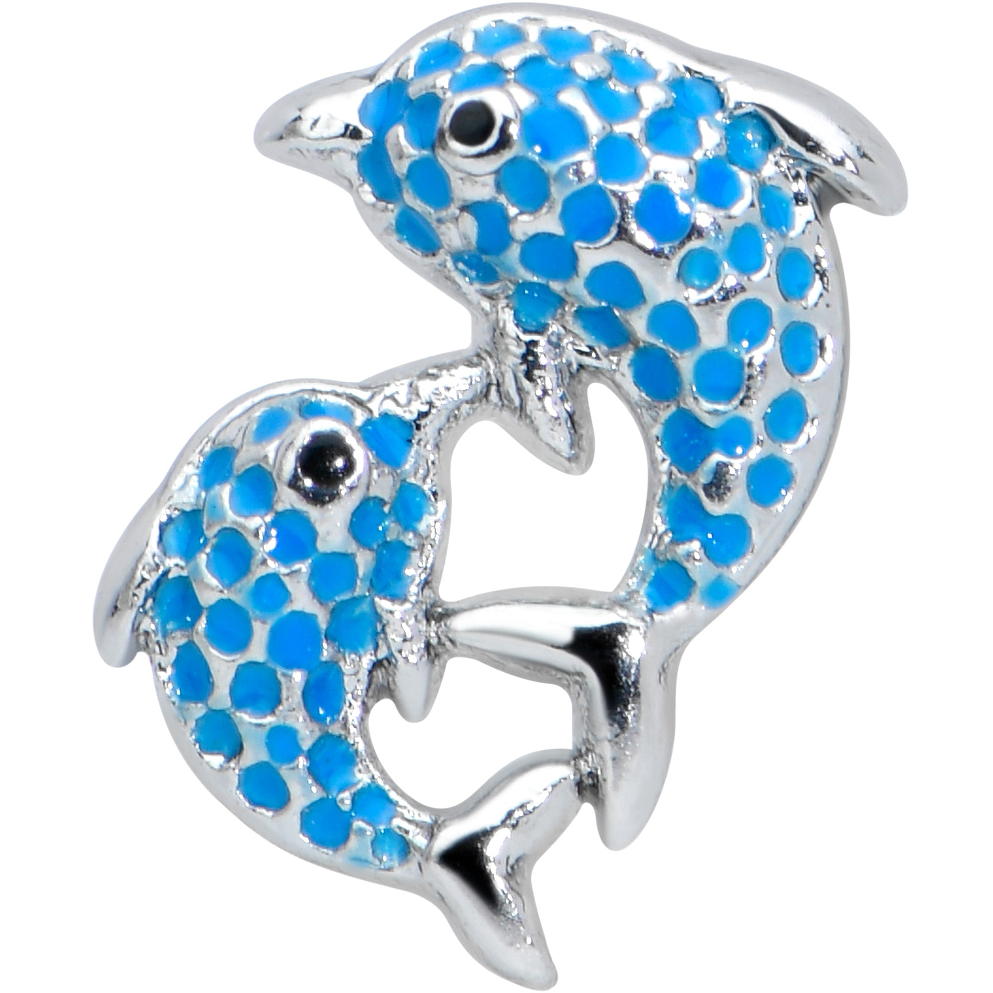 BodyCandy 16G 1/4 Black Gem Blue Leaping Dolphins Cartilage Tragus Earring — detail close-up