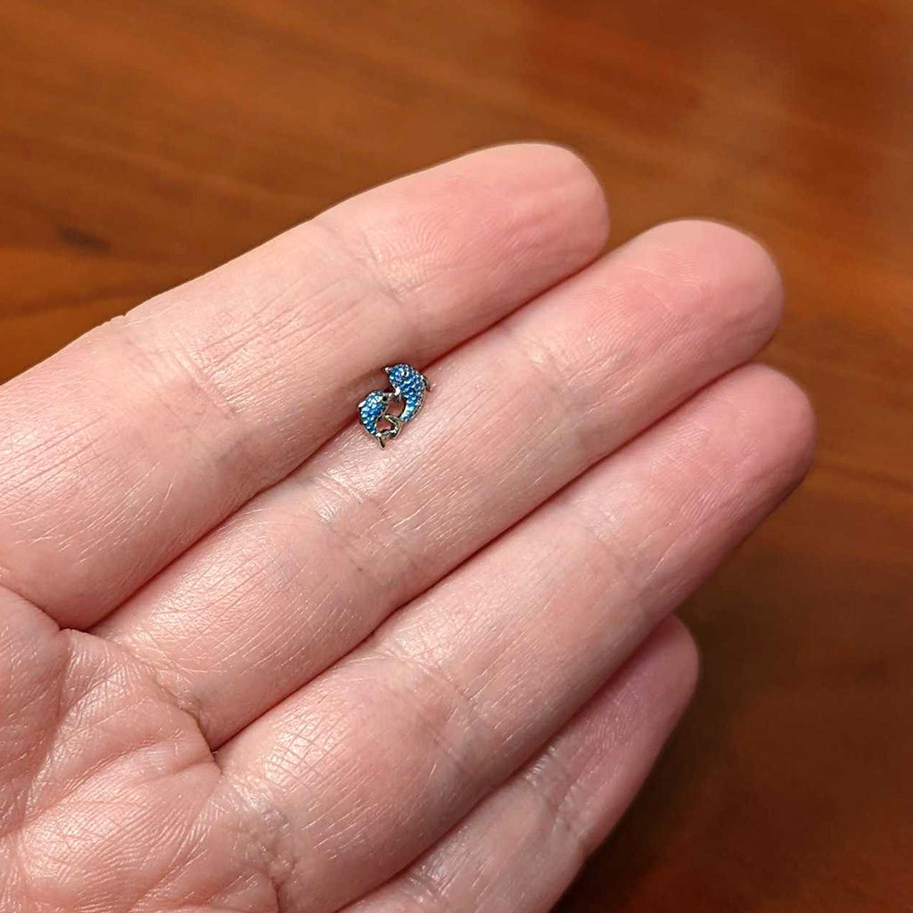 BodyCandy 16G 1/4 Black Gem Blue Leaping Dolphins Cartilage Tragus Earring — back view