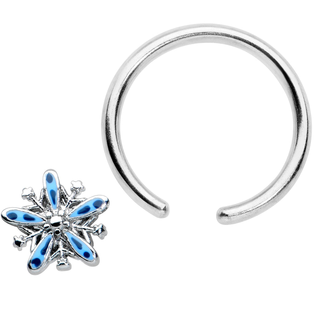 BodyCandy 16G 3/8 Snowflake Blues Christmas BCR Captive Charm Ring — detail close-up