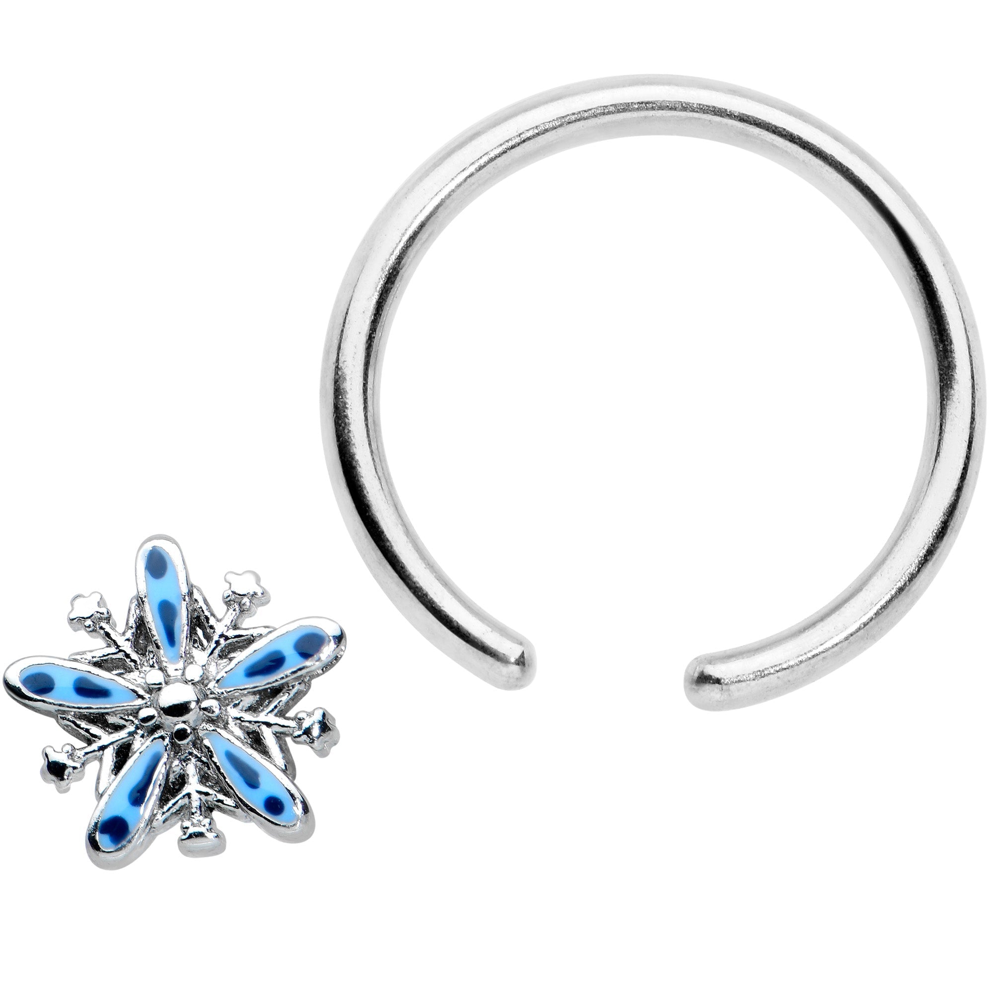 BodyCandy 16G 3/8 Snowflake Blues Christmas BCR Captive Charm Ring — detail close-up
