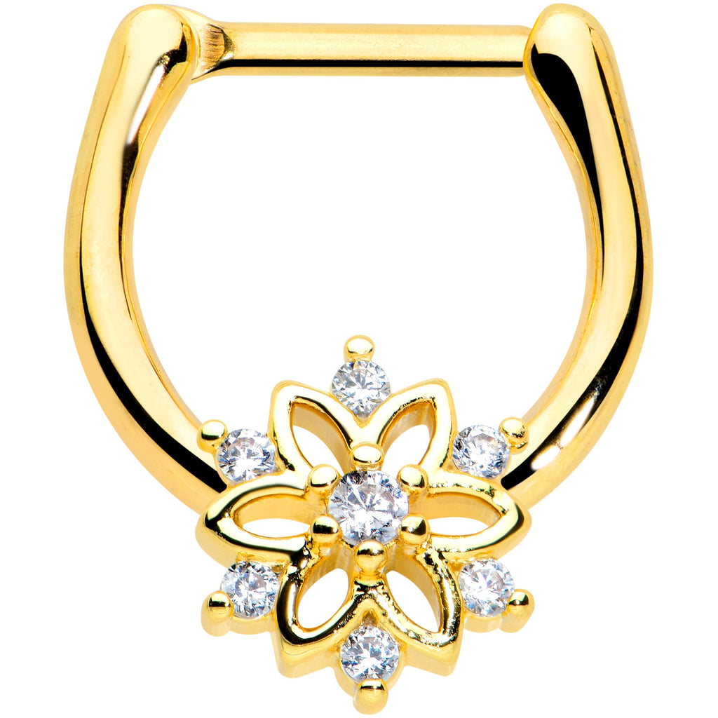 BodyCandy 16G 6.9mm Clear Gold Tone Flower Snowflake Christmas Cartilage Clicker — main product shot