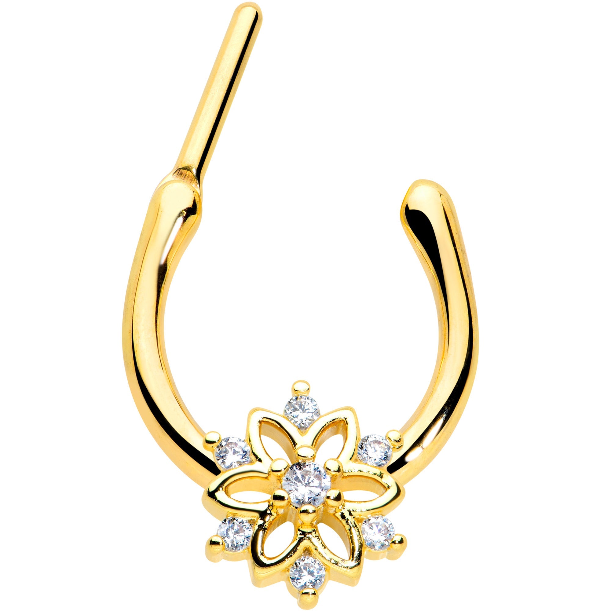 BodyCandy 16G 6.9mm Clear Gold Tone Flower Snowflake Christmas Cartilage Clicker — detail close-up