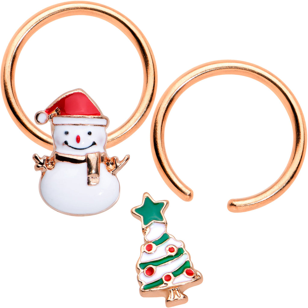 BodyCandy 16G 3/8 Rose Gold Tone Snowman Christmas BCR Horseshoe Set of 4 — lifestyle context