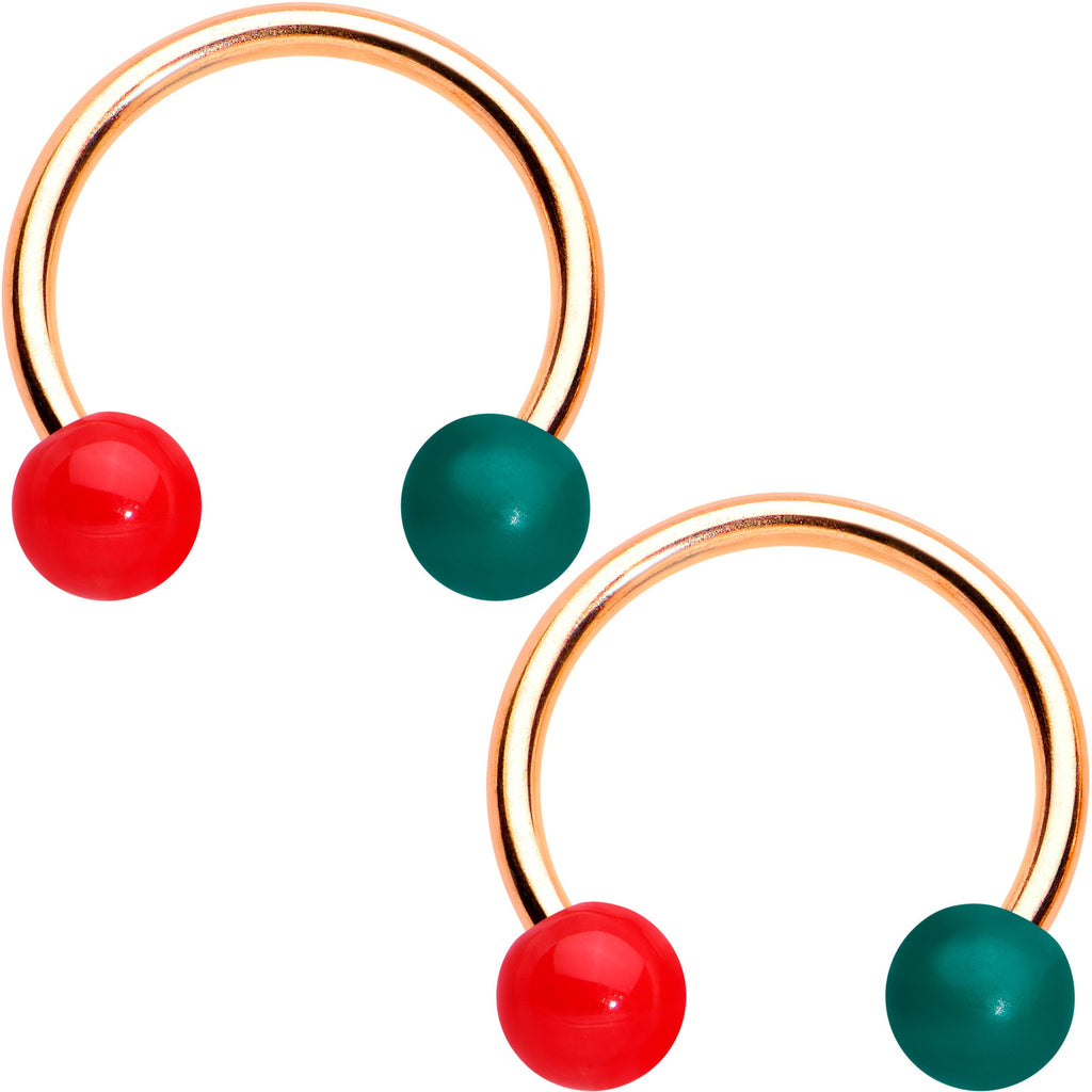 BodyCandy 16G 3/8 Rose Gold Tone Snowman Christmas BCR Horseshoe Set of 4 — side view