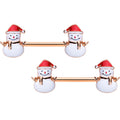 BodyCandy 14G 9/16 Rose Gold Tone Smiling Snowman Christmas Nipple Ring Set — main product shot