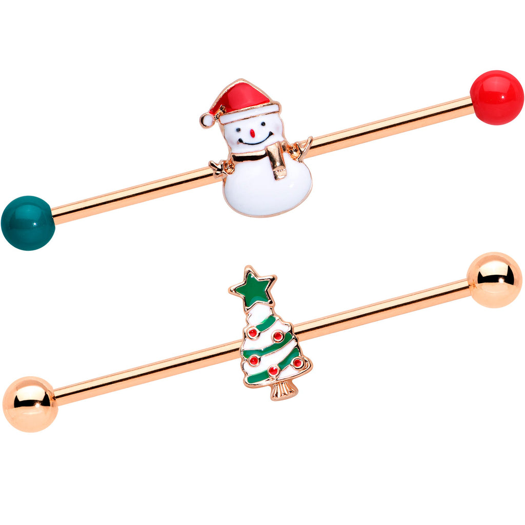 BodyCandy 14G Red Gem Snowman Christmas Industrial Barbell 38mm Set of 2 — main product shot