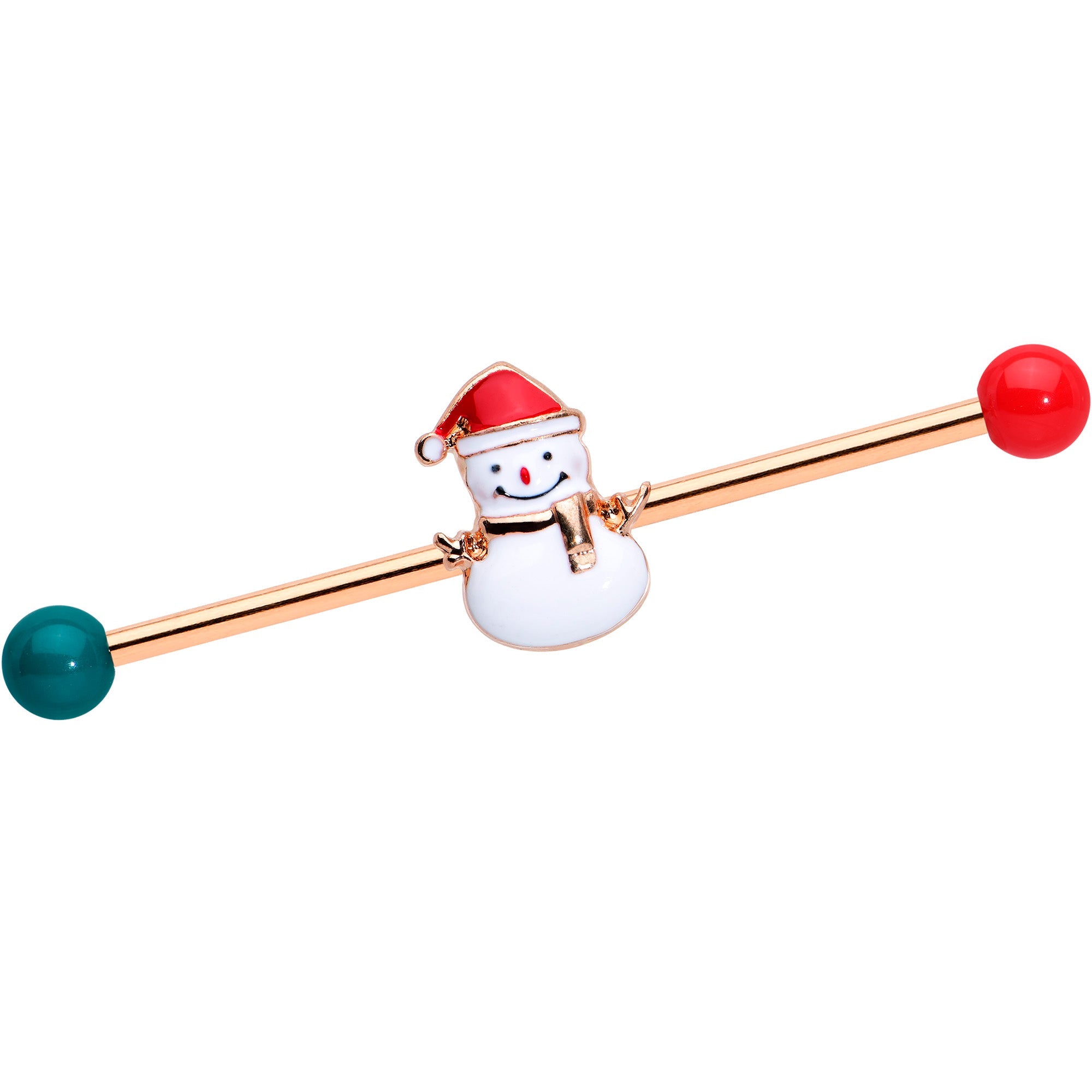 BodyCandy 14G Red Gem Snowman Christmas Industrial Barbell 38mm Set of 2 — detail close-up