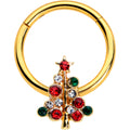 BodyCandy 16G 3/8 Dazzline Gem Gold Tone Christmas Tree Hinged Segment Ring — main product shot