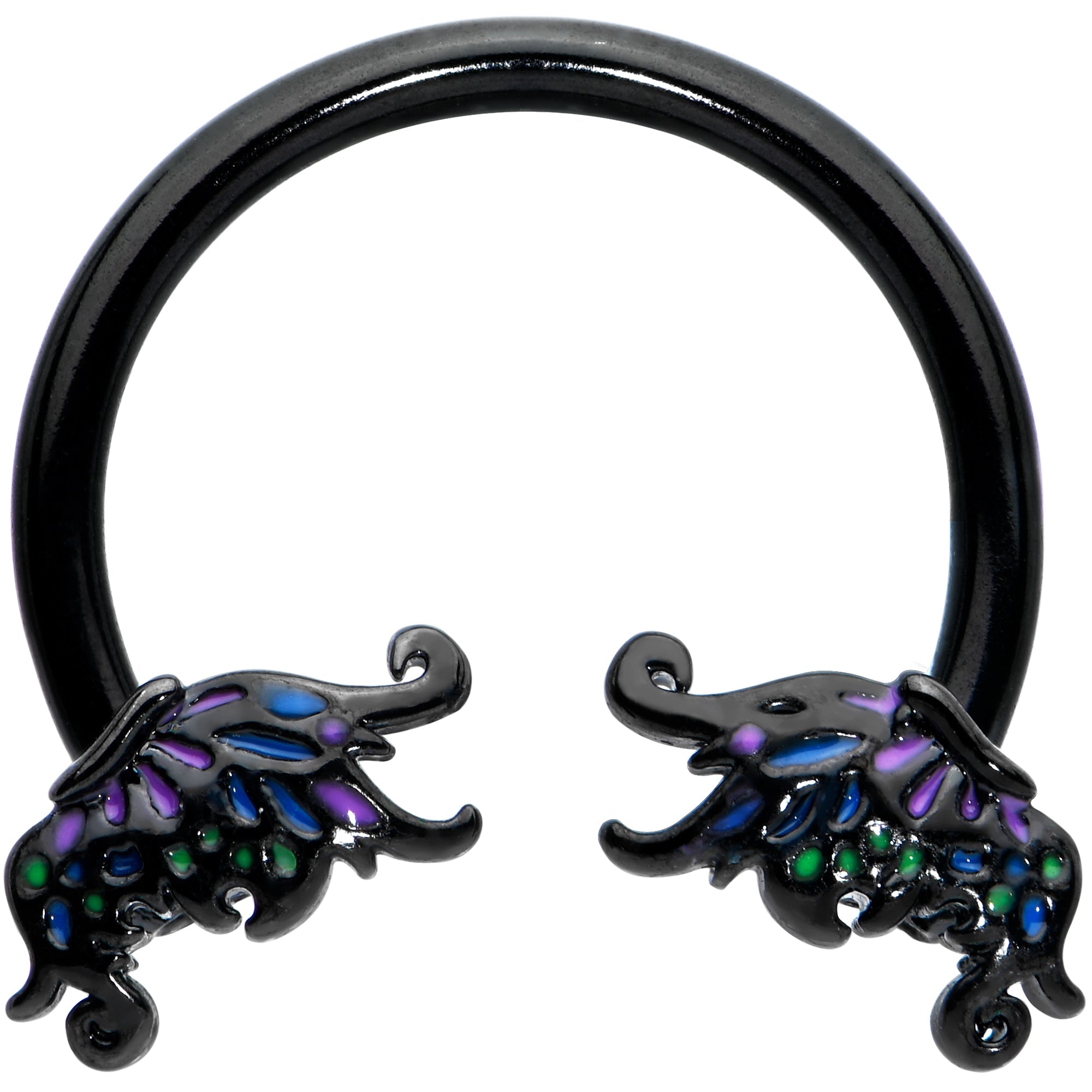 BodyCandy 16G 3/8 Black Fantasy Faerie Wings Horseshoe Circular Barbell — main product shot