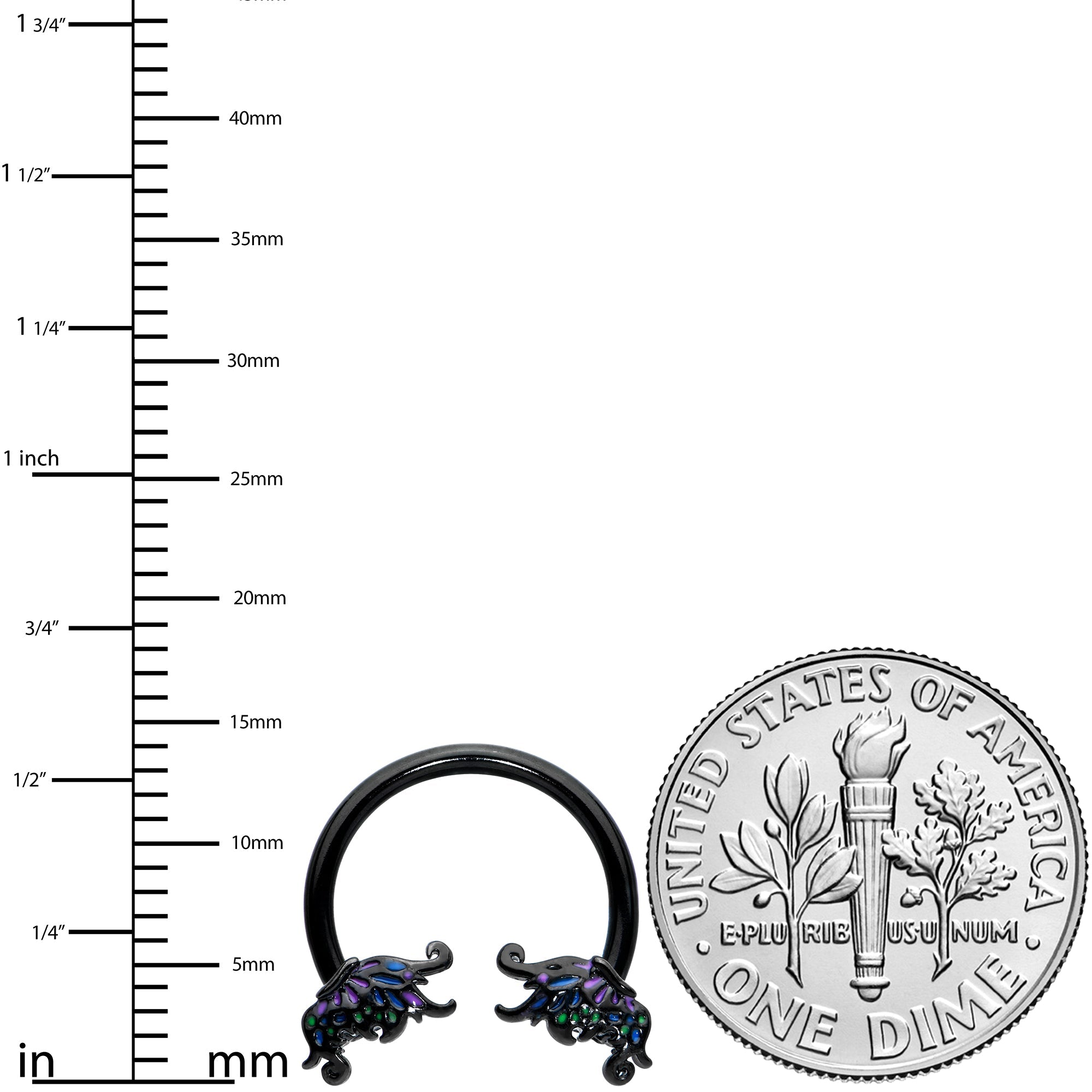 BodyCandy 16G 3/8 Black Fantasy Faerie Wings Horseshoe Circular Barbell — lifestyle context