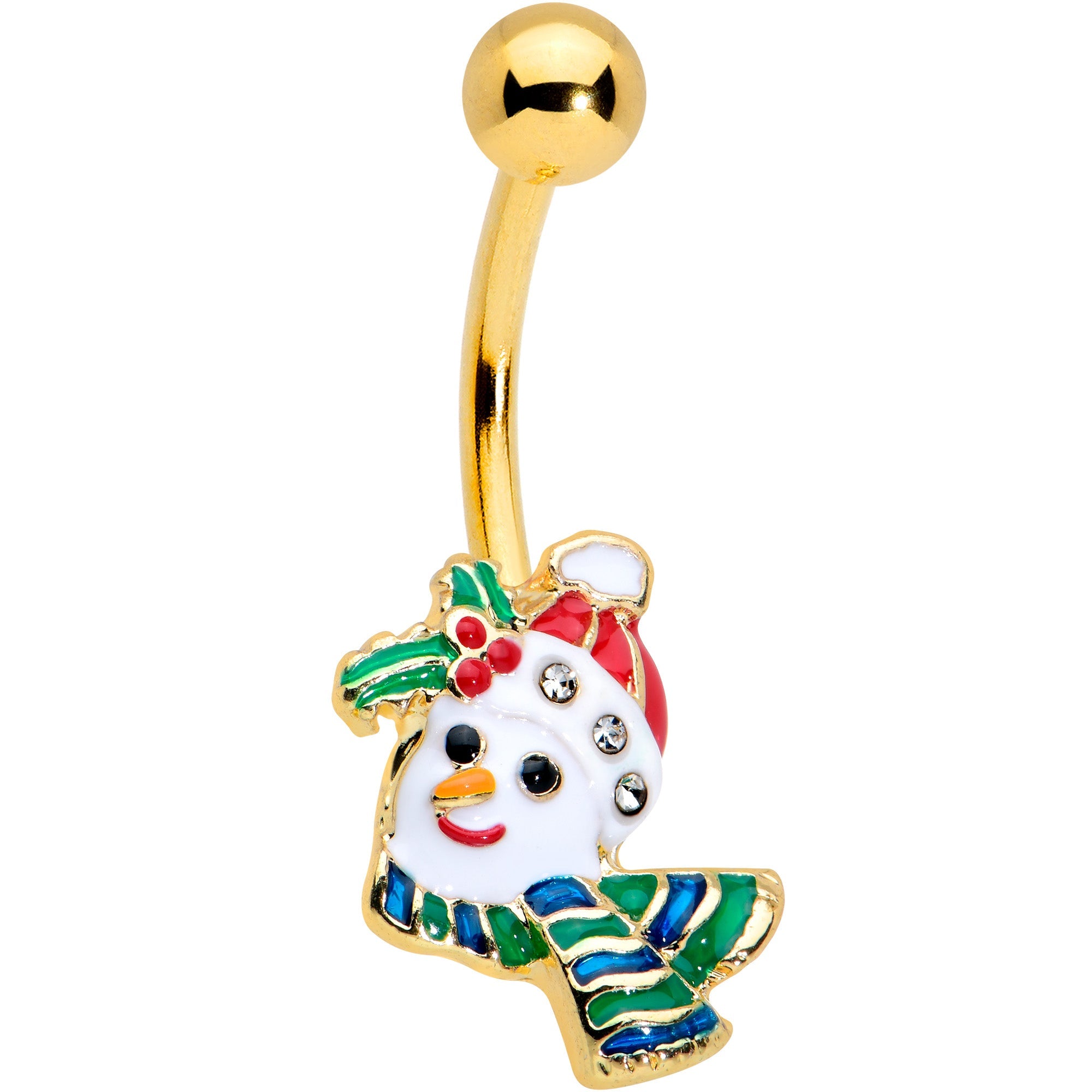 BodyCandy Clear Gem Gold Tone Snowman Holiday Christmas Belly Ring — main product shot