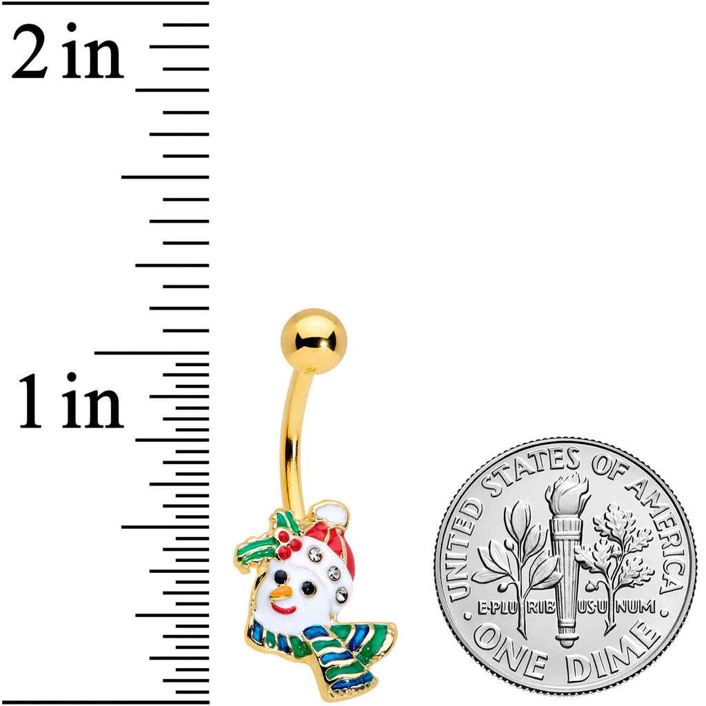 BodyCandy Clear Gem Gold Tone Snowman Holiday Christmas Belly Ring — detail close-up