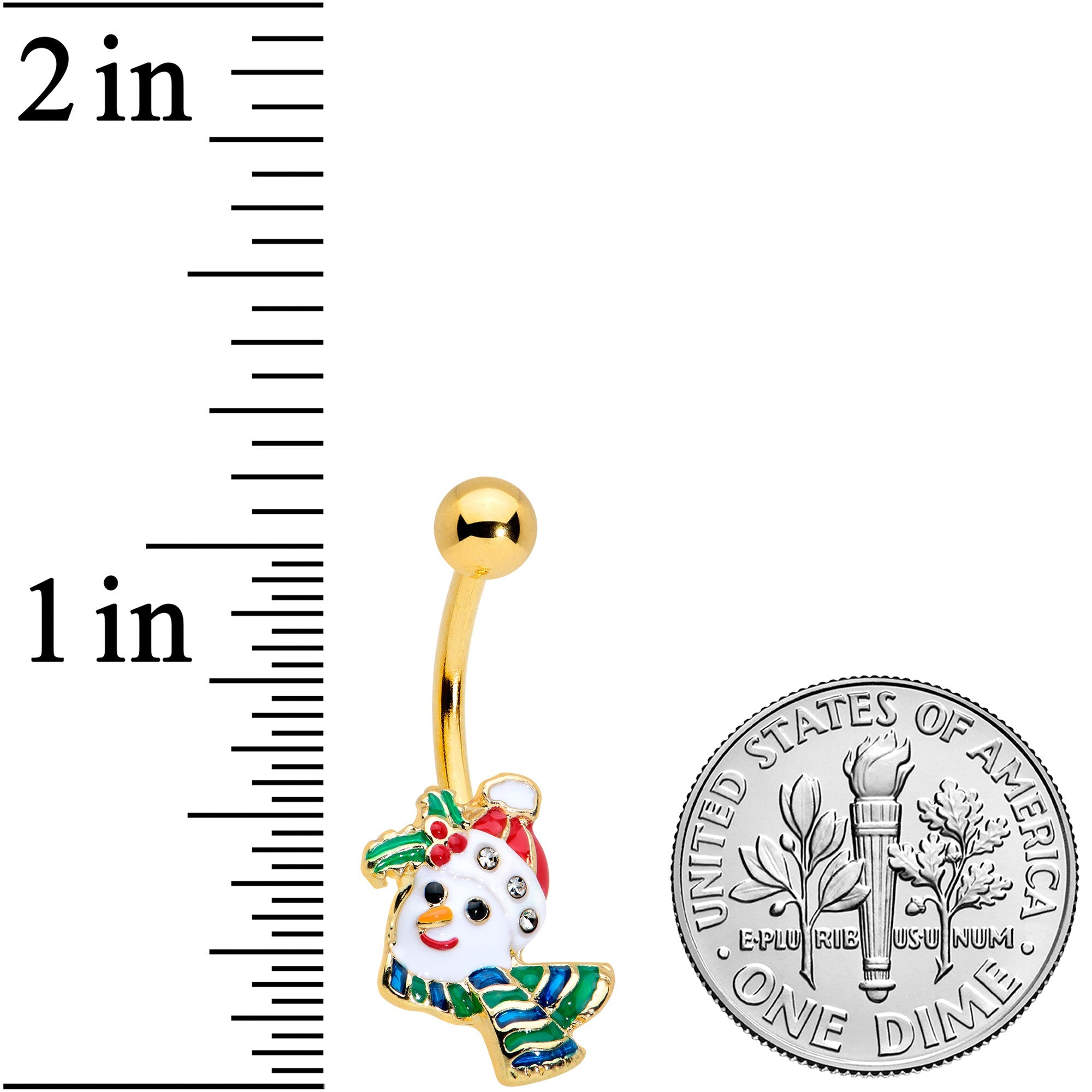 BodyCandy Clear Gem Gold Tone Snowman Holiday Christmas Belly Ring — detail close-up