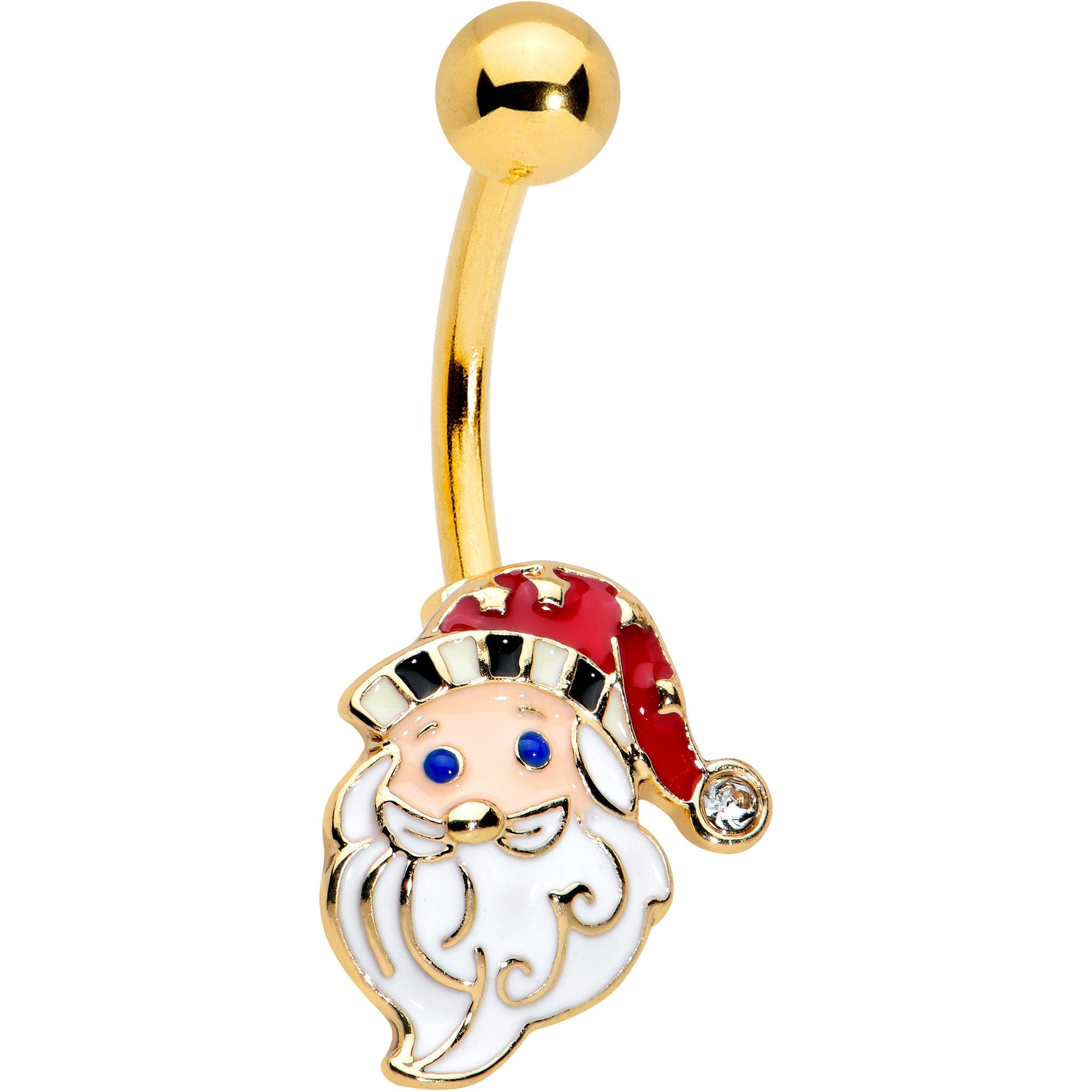 BodyCandy Clear Gem Gold Tone Blue Eyed Santa Claus Christmas Belly Ring — main product shot