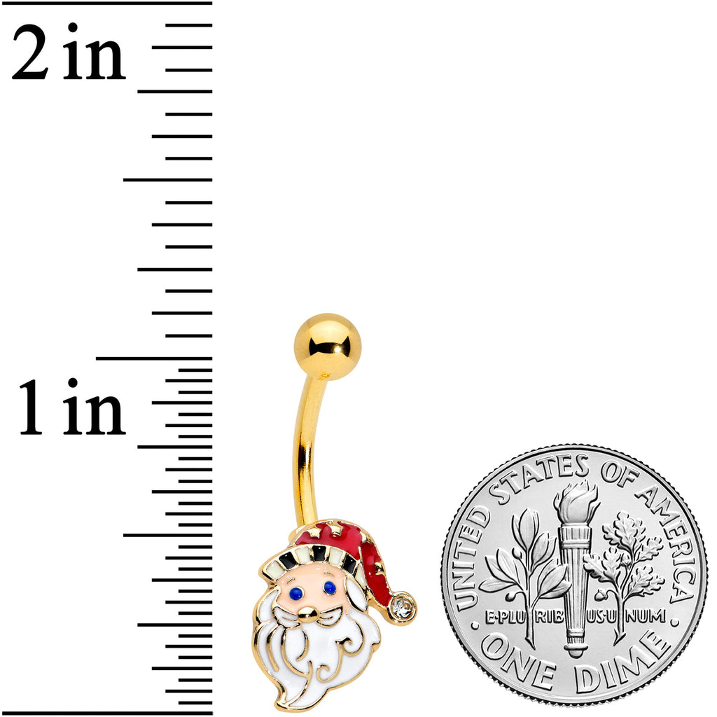 BodyCandy Clear Gem Gold Tone Blue Eyed Santa Claus Christmas Belly Ring — detail close-up