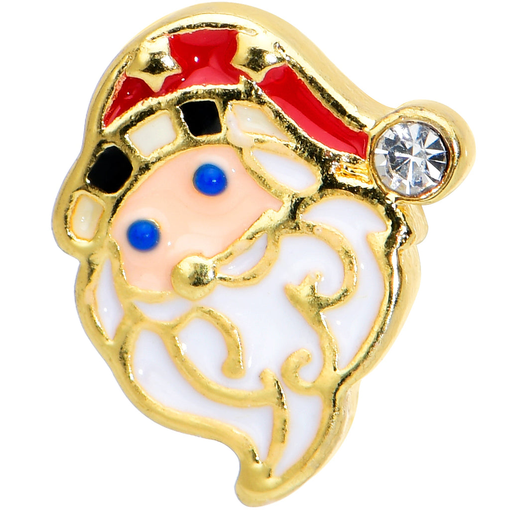 BodyCandy 16G 1/4 Gold Tone Blue Eyed Santa Christmas Cartilage Tragus — detail close-up