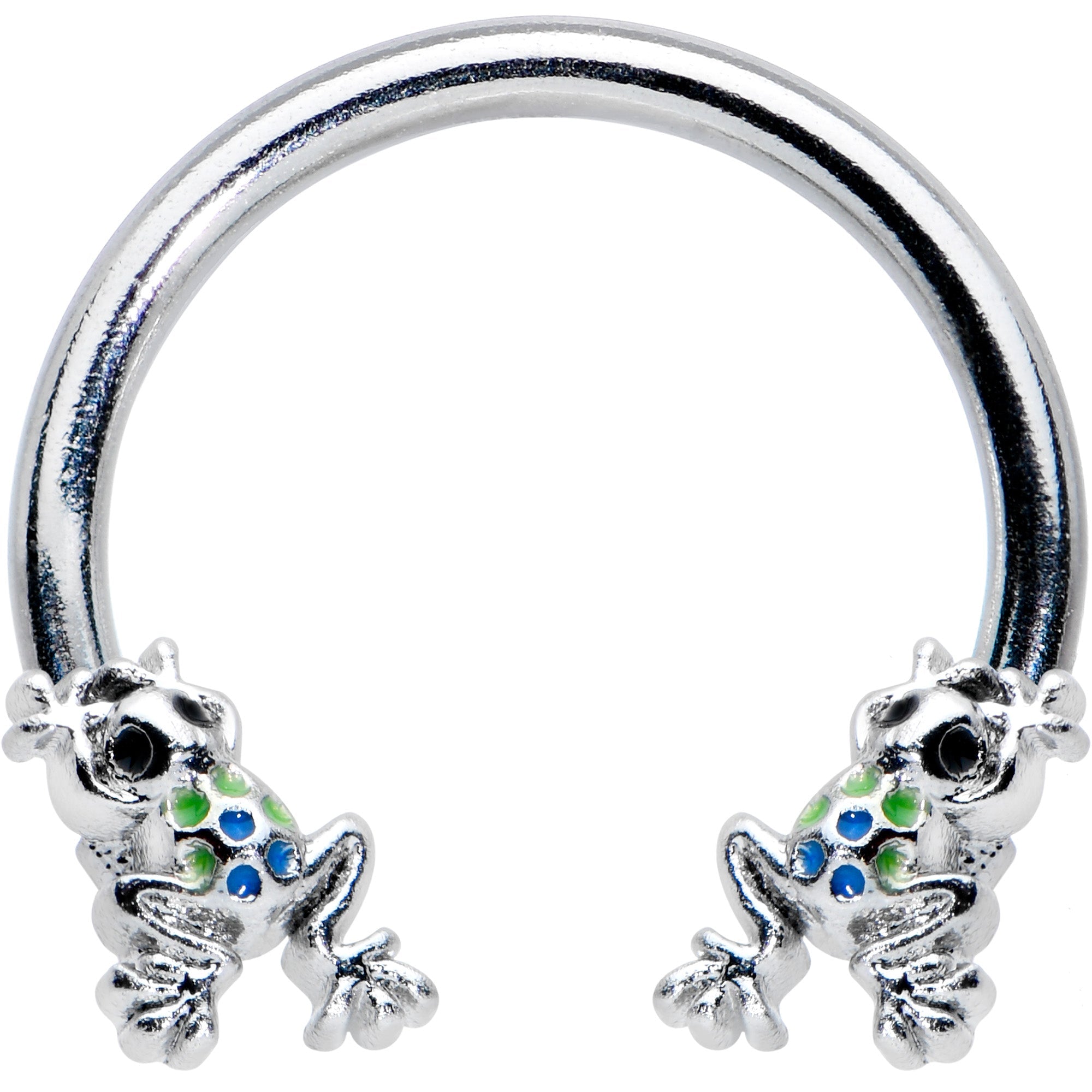 BodyCandy 16G 3/8 Black Gem Polka Dot Frogs Horseshoe Circular Barbell — main product shot