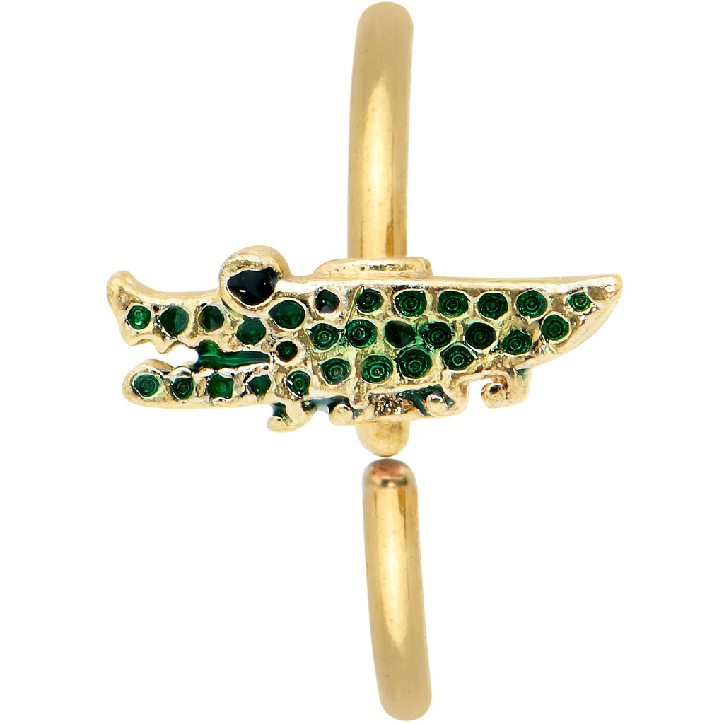 BodyCandy 20G 5/16 Gold Tone Hungry Alligator Nose Hoop — detail close-up