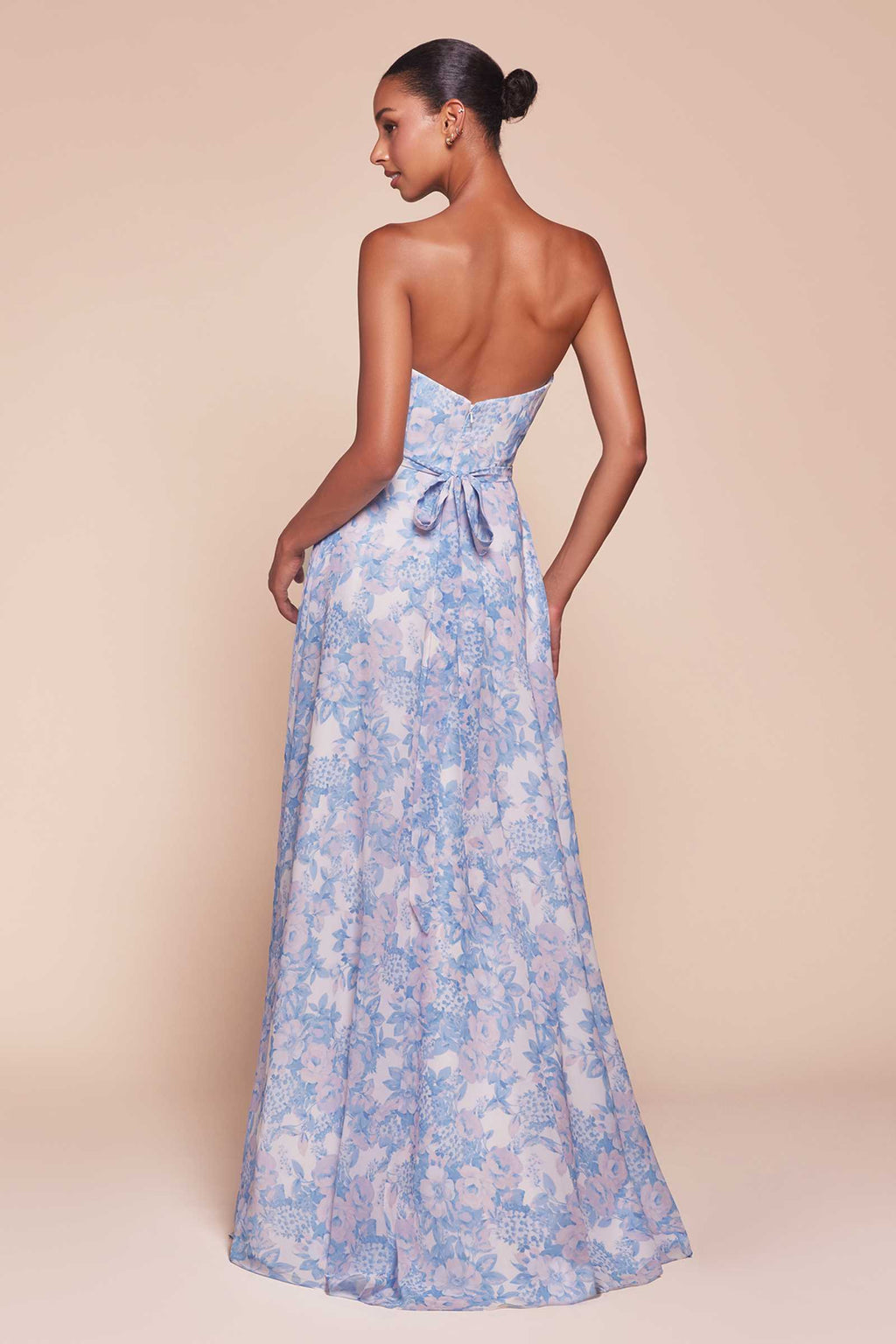 Ladivine 7443 Dress Strapless A-Line Floral Satin Dress