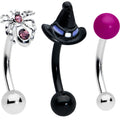 BodyCandy 16G 5/16 Pink Gem Black Spider Witch Curved Eyebrow Ring Set of 3 — main product shot