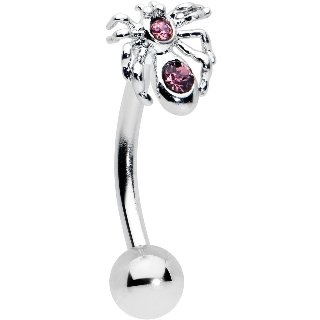 BodyCandy 16G 5/16 Pink Gem Black Spider Witch Curved Eyebrow Ring Set of 3 — detail close-up