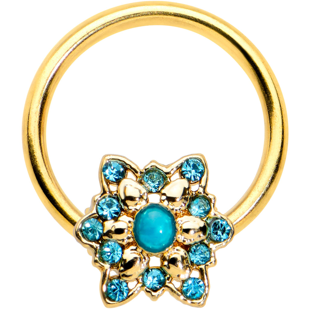 BodyCandy 16G 3/8 Aqua Gem Gold Tone Snowflake Christmas BCR Captive Ring — main product shot