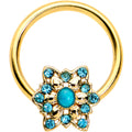 BodyCandy 16G 3/8 Aqua Gem Gold Tone Snowflake Christmas BCR Captive Ring — main product shot