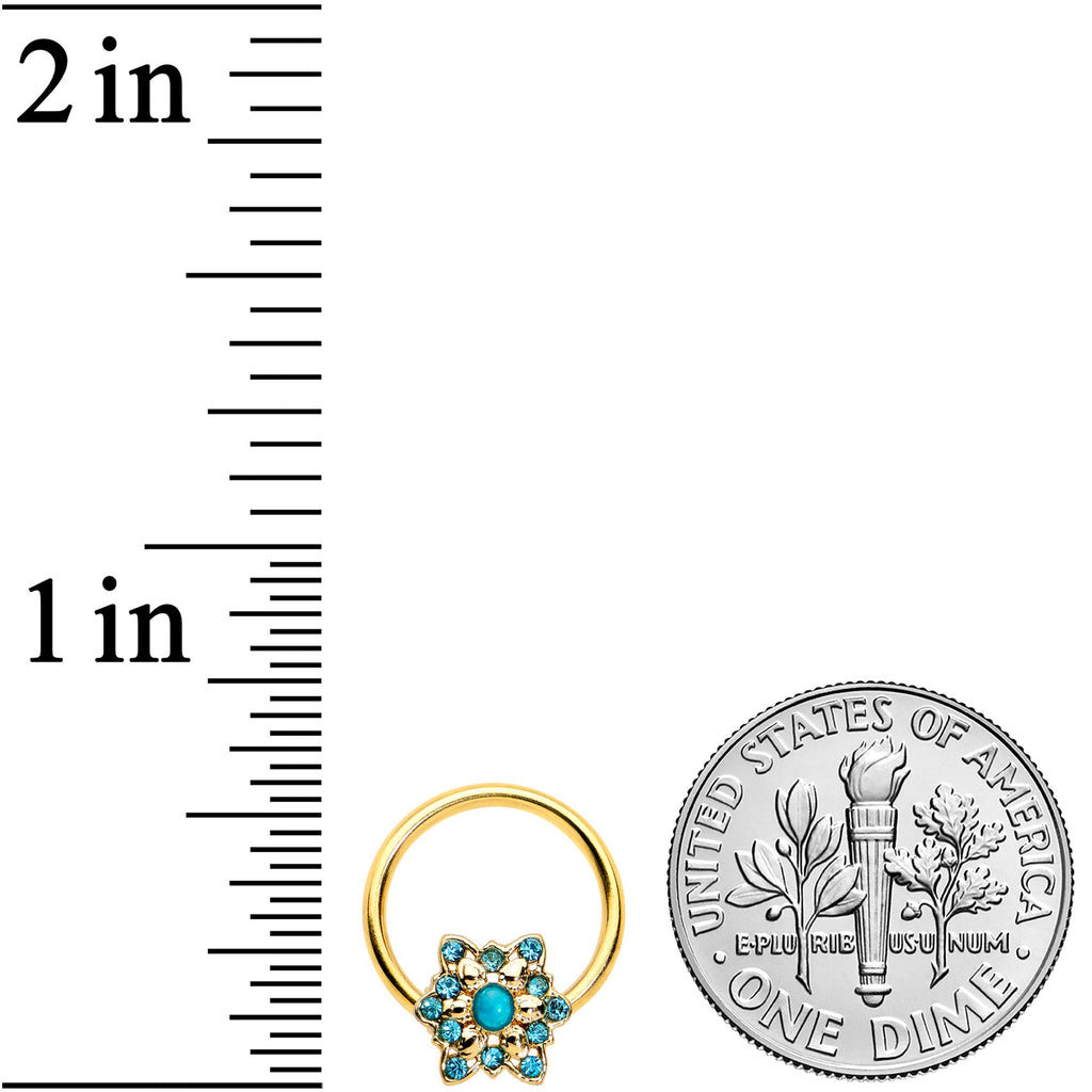 BodyCandy 16G 3/8 Aqua Gem Gold Tone Snowflake Christmas BCR Captive Ring — lifestyle context