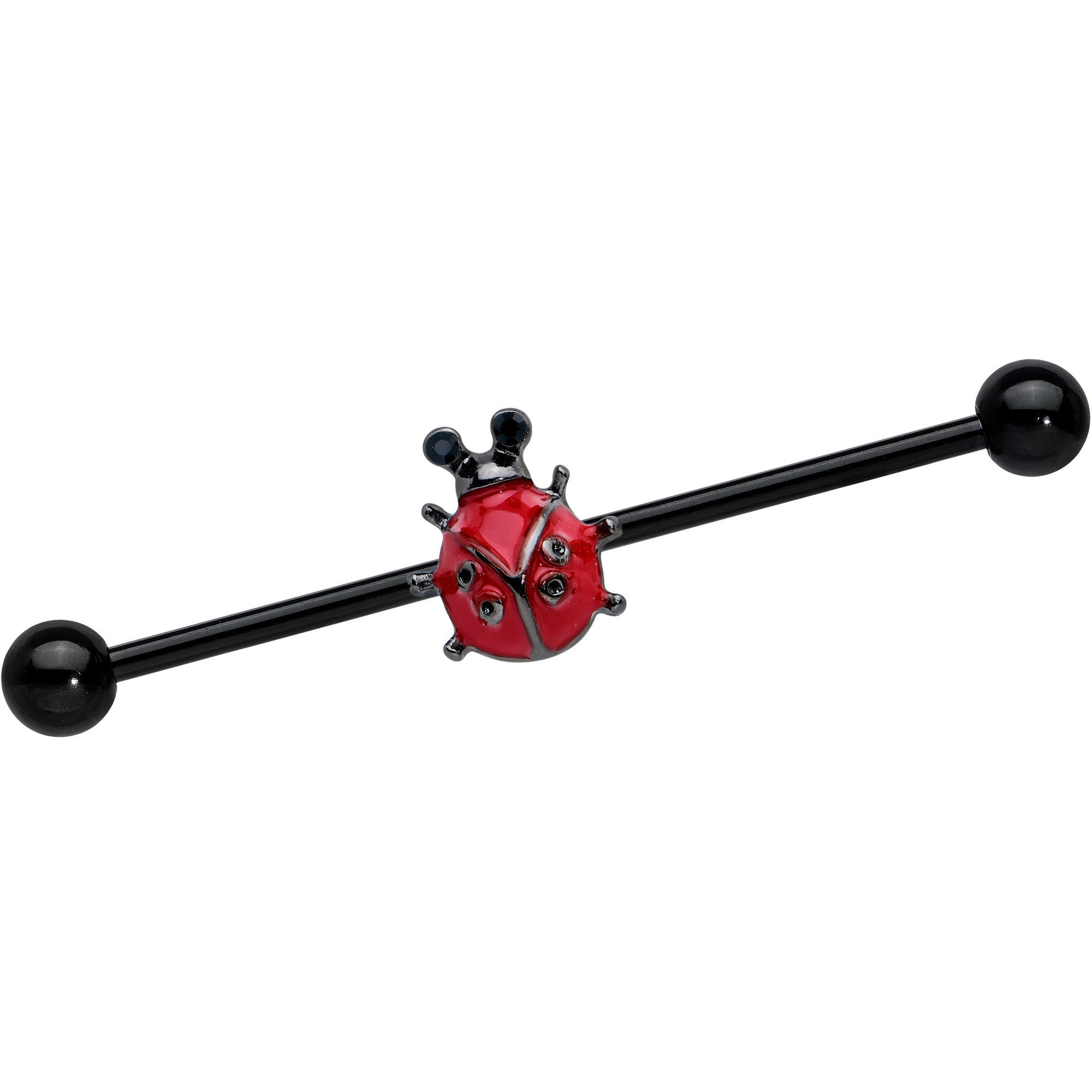 BodyCandy 14G Black Classic Ladybug Industrial Barbell 38mm — main product shot
