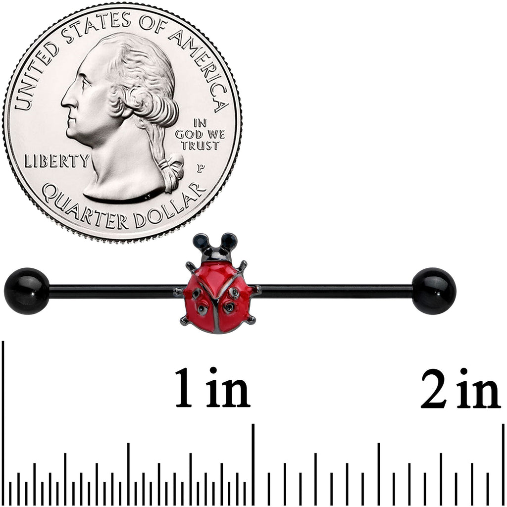 BodyCandy 14G Black Classic Ladybug Industrial Barbell 38mm — detail close-up
