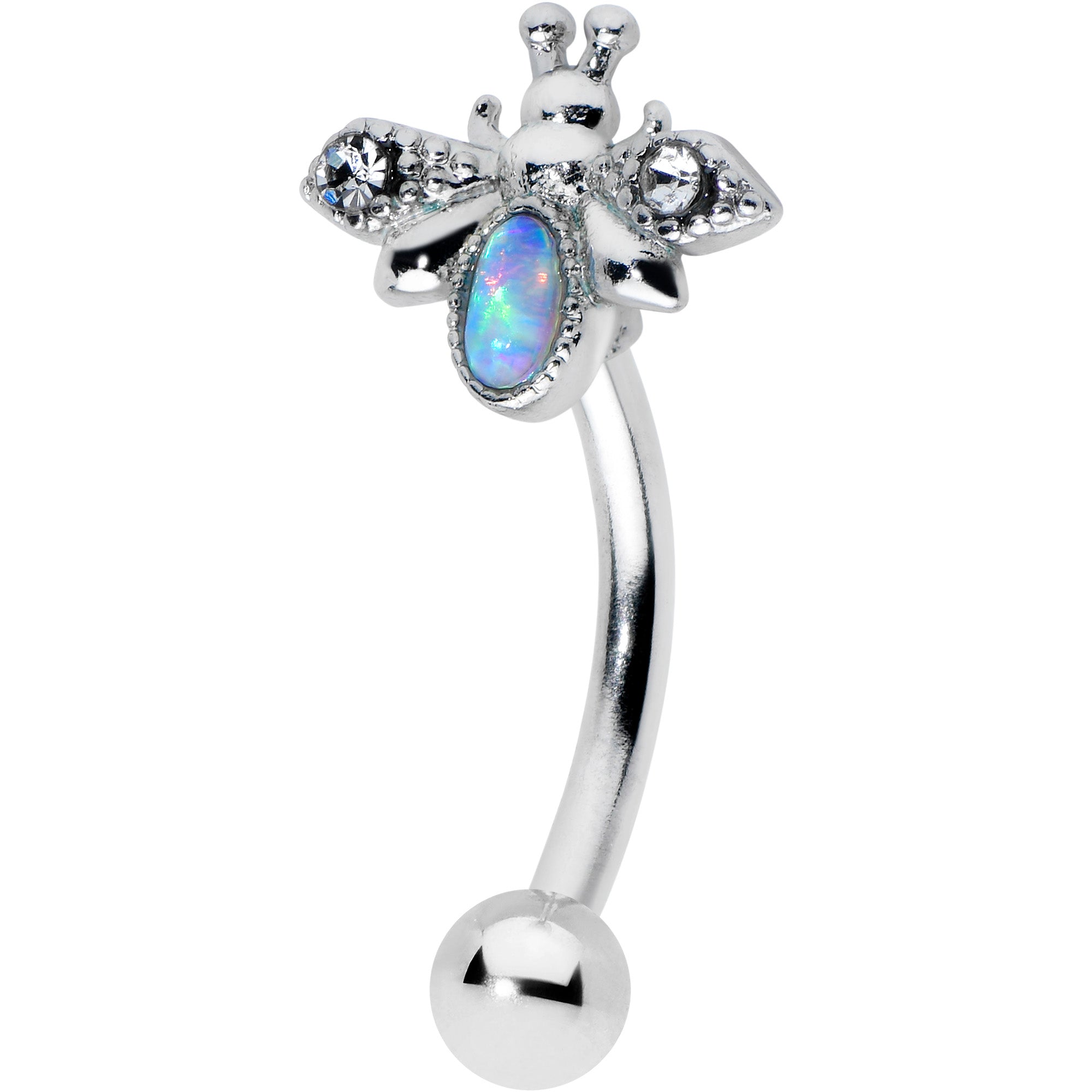 BodyCandy 16G 5/16 White Synthetic Opal Insect Curved Eyebrow Ring — main product shot