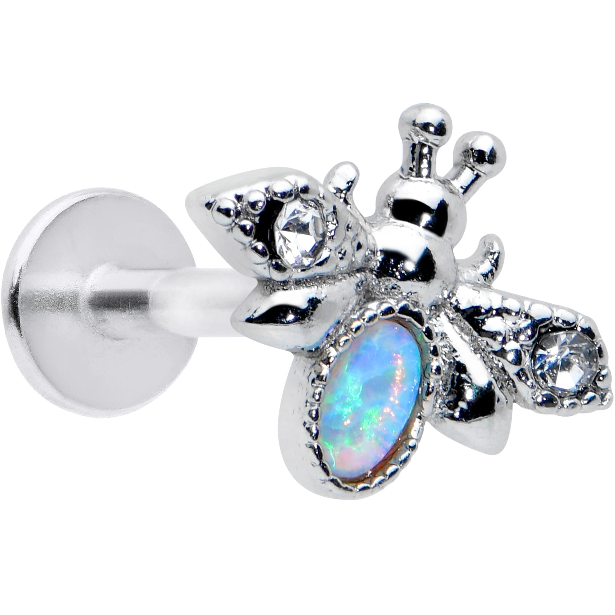 BodyCandy 16G 5/16 White Synthetic Opal Insect Labret Monroe Tragus — main product shot