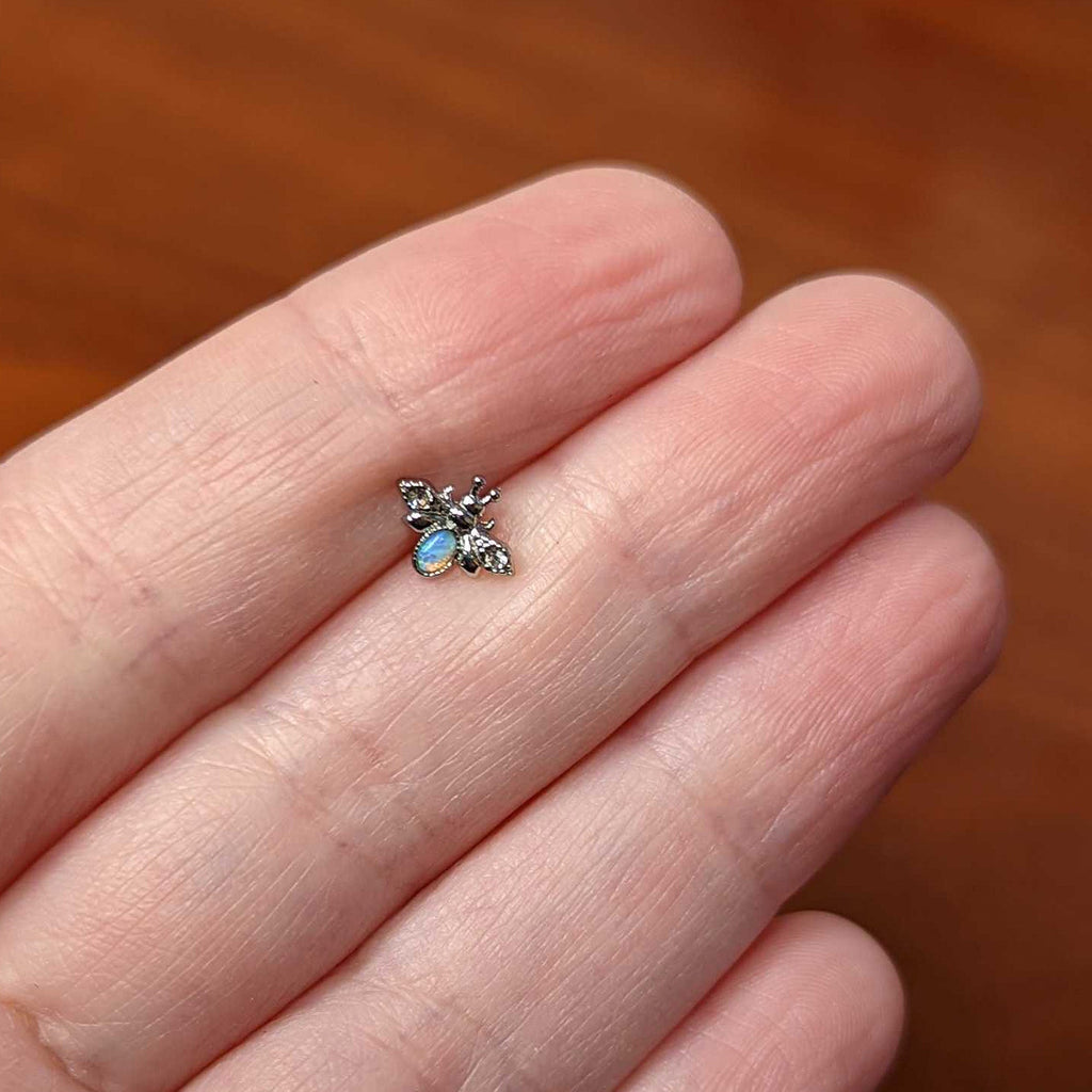 BodyCandy 16G 5/16 White Synthetic Opal Insect Labret Monroe Tragus — back view