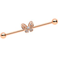 BodyCandy 14G Clear Rose Gold Tone Airy Butterfly Industrial Barbell 38mm — main product shot